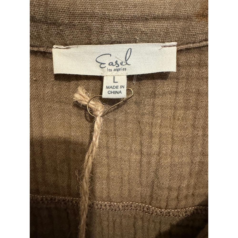 Easel Button Down Shirt Women's L Brown Cottagecore Boho Soft Floral Gauze Top - Picture 4 of 12